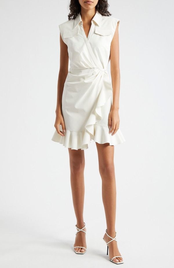 サンク セプト レディース トップス ワンピース フリル ノースリーブ Cinq Sept Zenni Ruffle Sleeveless Wrap Dress Ivory アイボリー