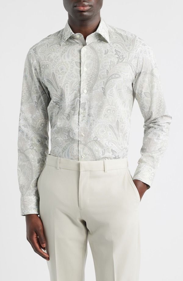 エトロ メンズ トップス シャツ コットン Etroma Stretch Cotton Dresshirt Stampa Fdo Bianco