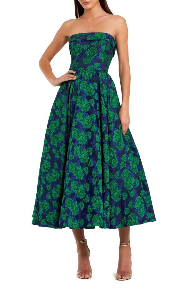 マックダガル レディース トップス ワンピース A ライン ミディ ストラップレス Mac Duggal Brocade Strapless A Line Midi Dress Emerald Mul