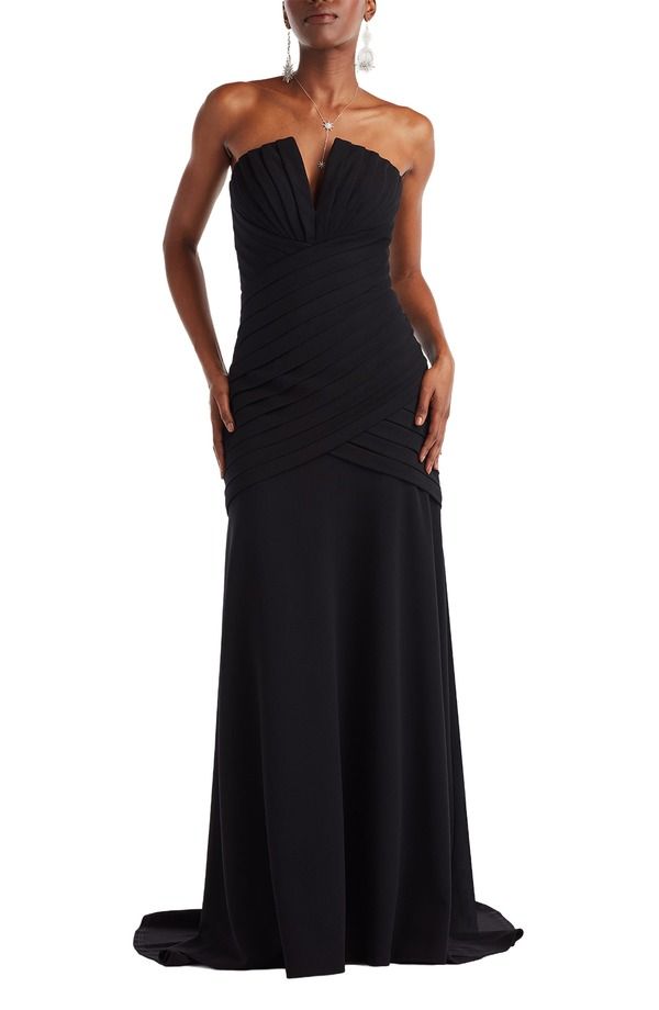 タダシショージ レディース トップス ワンピース プリーツ ストラップレス Tadashi Shoji Pleated Notched Strapless Gown Black ブラック