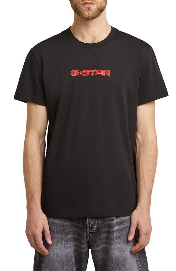 ジースター メンズ トップス Tシャツ プリント コットン GSTAR Gel Print Organicotton TShirt Dark Black ブラック