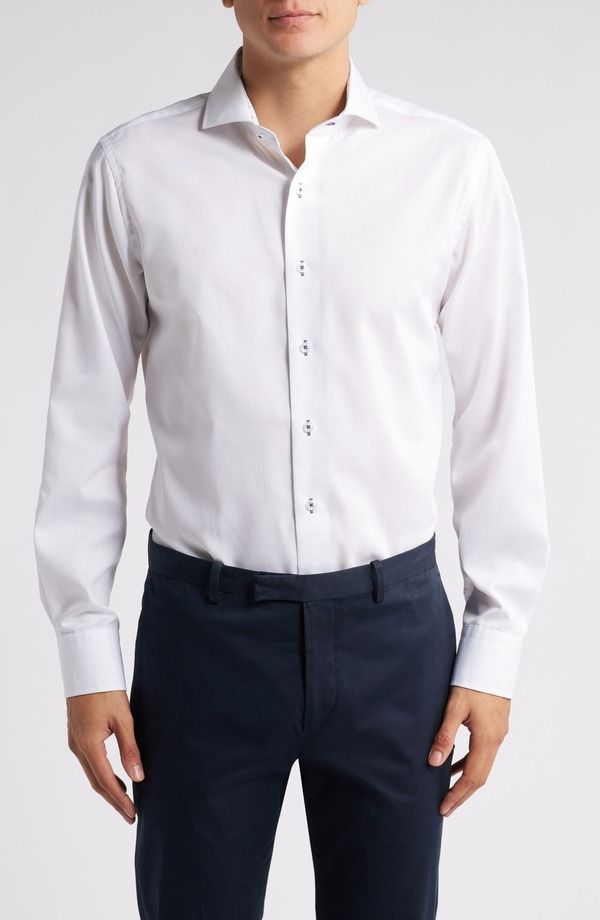 ロレンゾウオモ メンズ トップス シャツ コットン Lorenzo Uomo Trim Fit Check Diamond Textured Cotton Dresshirt White ホワイト