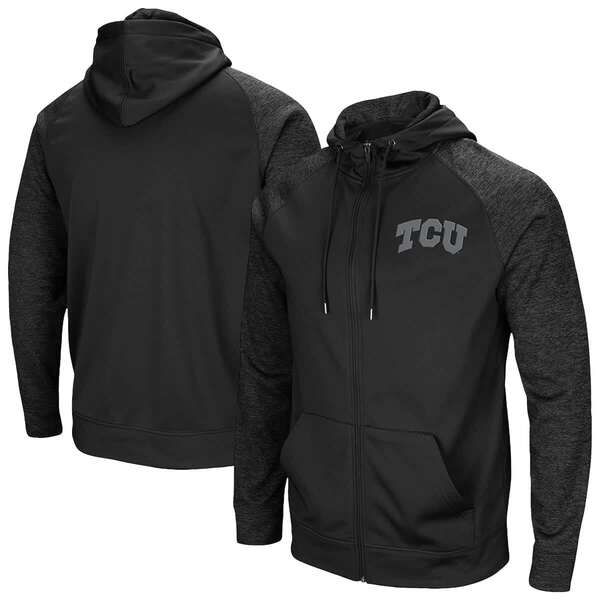 コロシアム メンズ アウター パーカー・スウェット Mens Colosseum Black TCU Horned Frogs Blackout 30 Tonal Raglan FullZip Hoo
