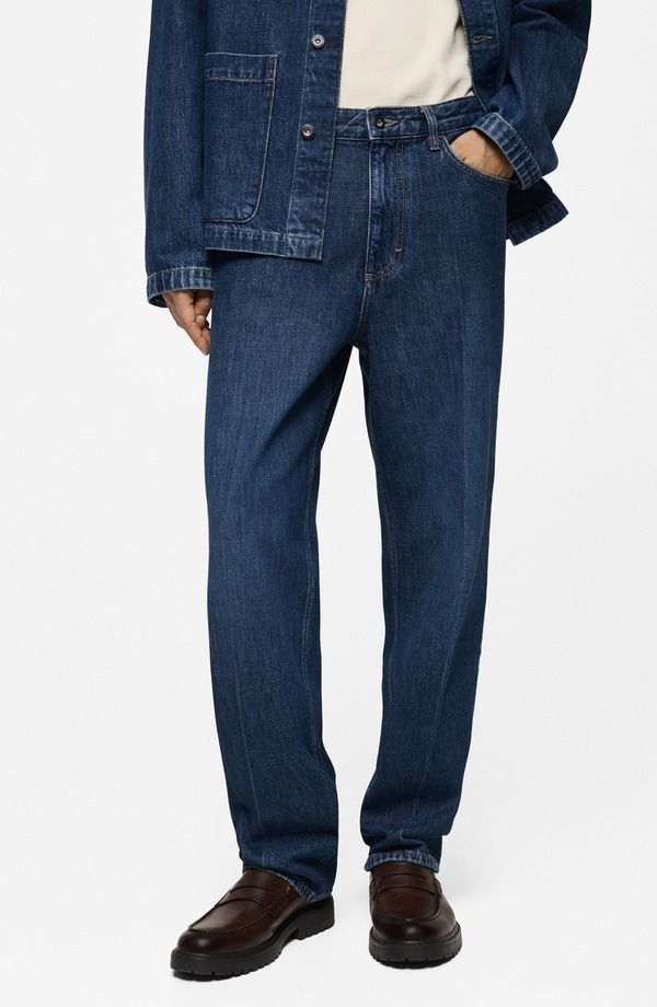 マンゴ メンズ ボトムス デニムパンツ リラックスフィット ジーンズ MANGO Creased Relaxed Fit Jeans Dark Blue ブルー