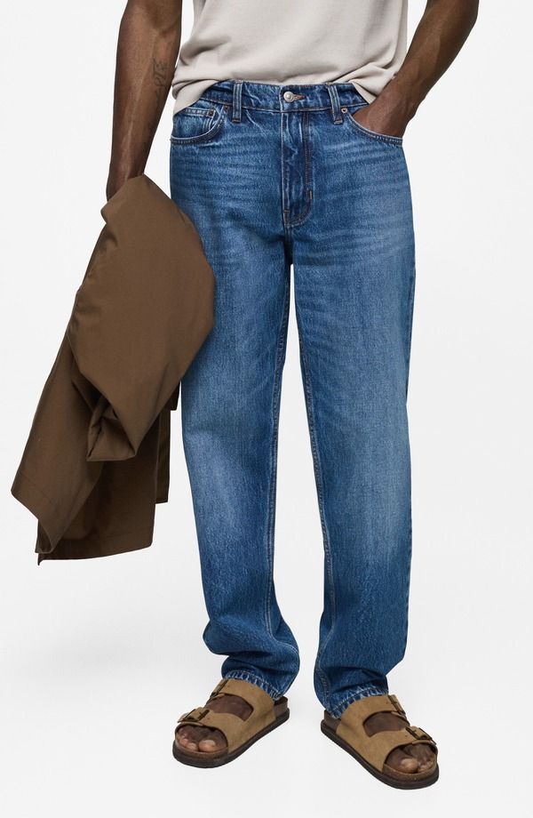 マンゴ メンズ ボトムス デニムパンツ ストレート ジーンズ MANGO Bob Straight Leg Jeans Dark Blue ブルー