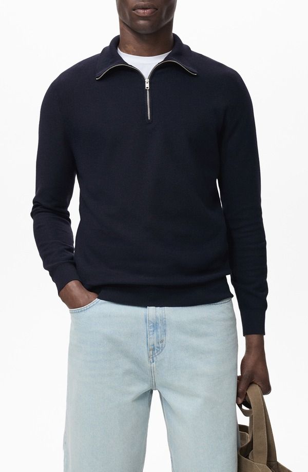 マンゴ メンズ アウター パーカー・スウェット ハーフジップ セーター MANGO Half Zipiqu Sweater Navy ネイビー