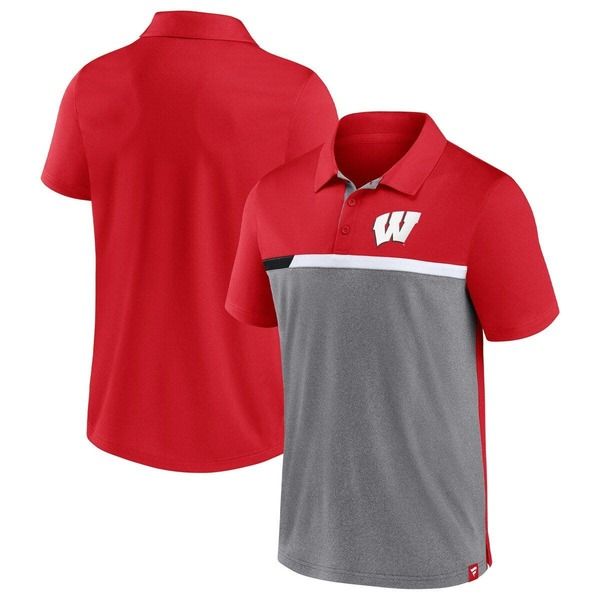 ファナティクス メンズ トップス ポロシャツ Mens Fanatics RedHeathered Gray Wisconsin Badgersplit Block Color Block Polo