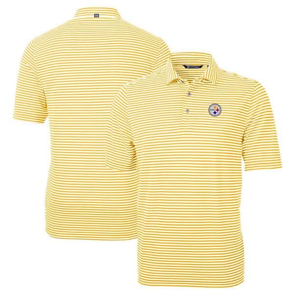 カッターアンドバック メンズ トップス シャツ Mens Cutter Buck Gold Pittsburgh Steelers Virtueco Pique Stripe Recycled Pol