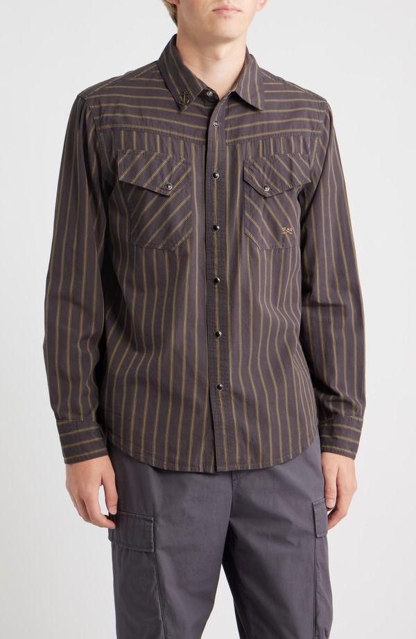 ダークシーズ メンズ トップス シャツ コットン DARK SEAS Kimbro Stripe Cotton SnapUp Western Shirt Black ブラック