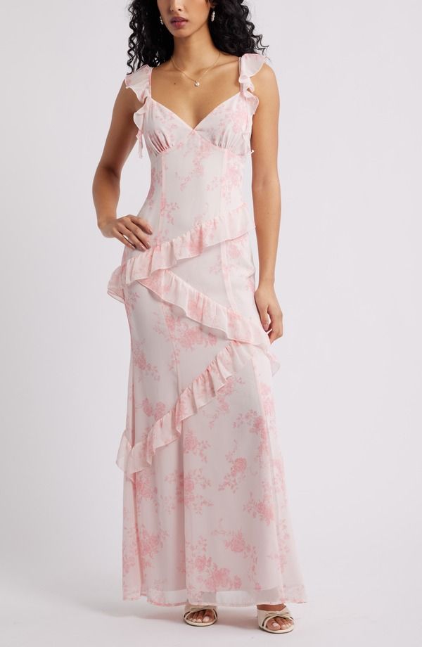 ビーピー レディース トップス ワンピース ティアード アシンメトリー フリル マキシ BP Asymmetric Ruffle Tiered Maxi Dress Pink Pink Daria F