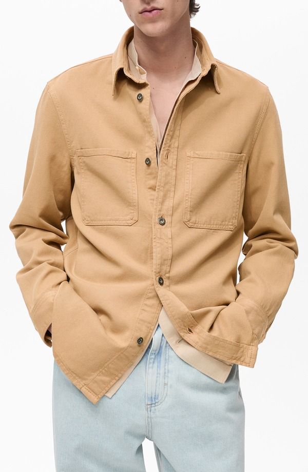 マンゴ メンズ アウター ジャケット・ブルゾン レギュラーフィット シャツ コットン MANGO Regular Fit Lyocell Cotton ButtonUp Overshirt Beige 20,610円