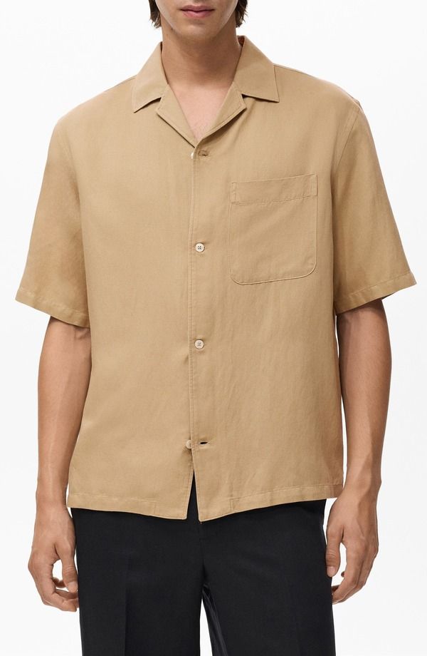 マンゴ メンズ トップス シャツ レギュラーフィット MANGO Regular Fit Camp Shirt Beige ベージュ