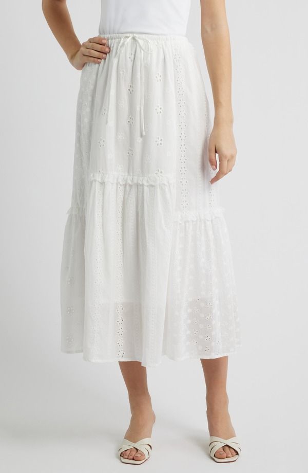 オールインフボール レディース ボトムスカート ティアード フリル 刺繍 マキシ All in Favorufflembroidered Eyeletiered Maxi Skirt Off Whit