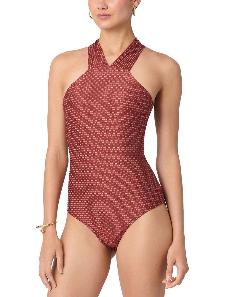 ショシャーナ レディース 水着 上下セット ハイネック Shoshanna High Neck Wave Texture One Piece Swimsuit CinnamonGold ゴールド 49,680円