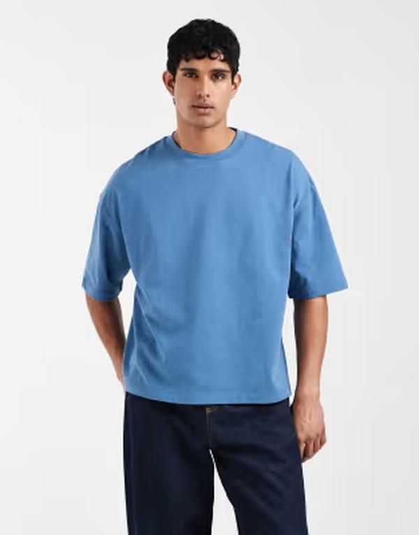 エイソス メンズ トップス Tシャツ ASOS DESIGN heavyweight oversized boxy dropped shoulders tshirt Stellar ブルー 7,336円