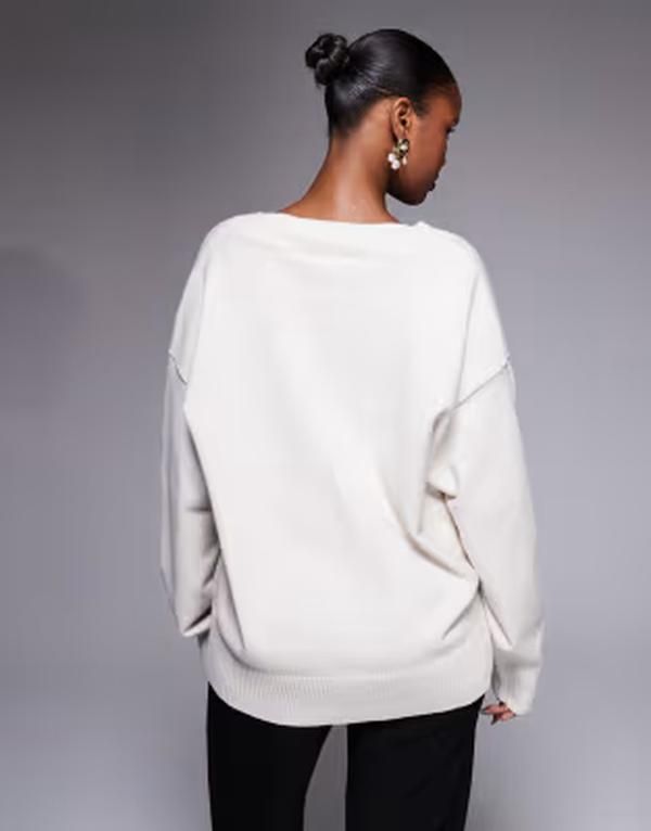グッドアメリカン レディース アウター ニット・セーター Vネック Good American deep vnecknit sweater in cream クリーム