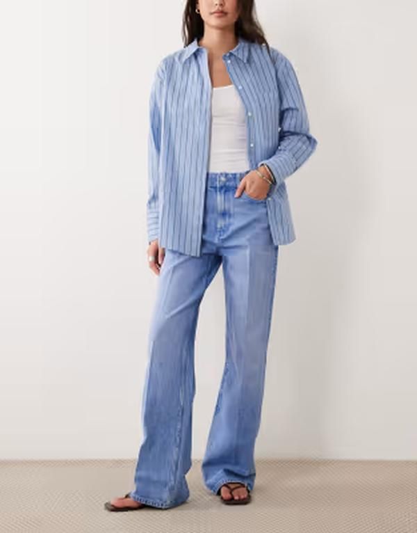 エイソス レディース ボトムス デニムパンツ ワイドレッグ ジーンズ ASOS DESIGN wide leg dad jeans with crease detail in bright blue