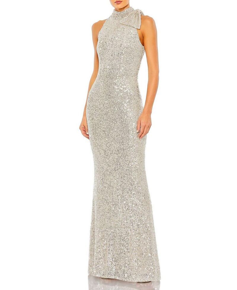 マックダガル レディース トップス ワンピースパンコール ホルター Mac Duggal Sequined Softie Halter Neck Column Gownude Silver シルバー 66,440円