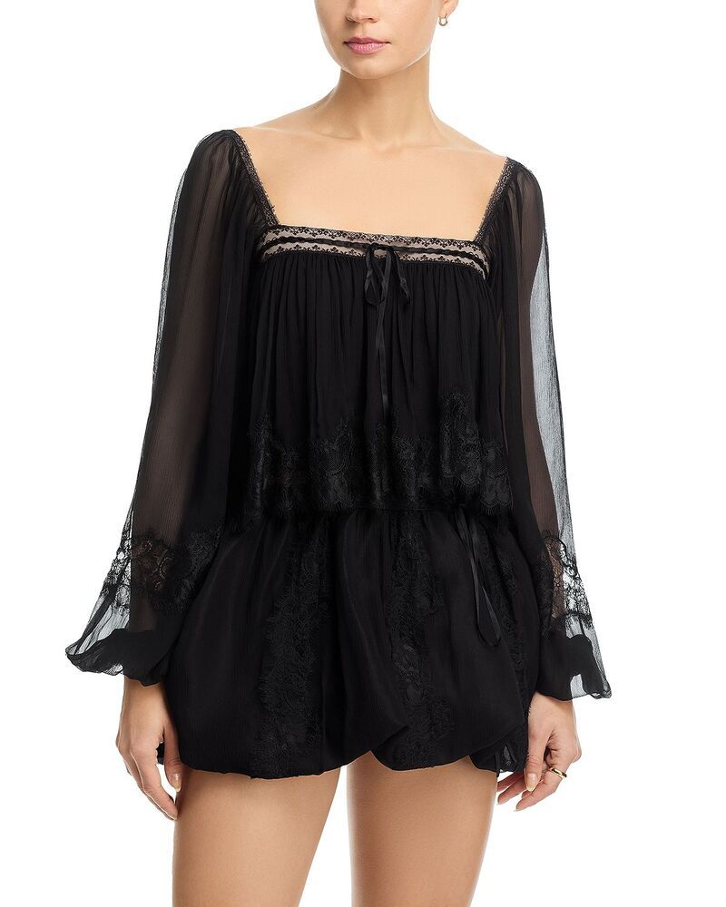 ラブスハックファンシー レディース トップス シャツ シルク LoveShackFancy Ebbie Silk Top Black ブラック