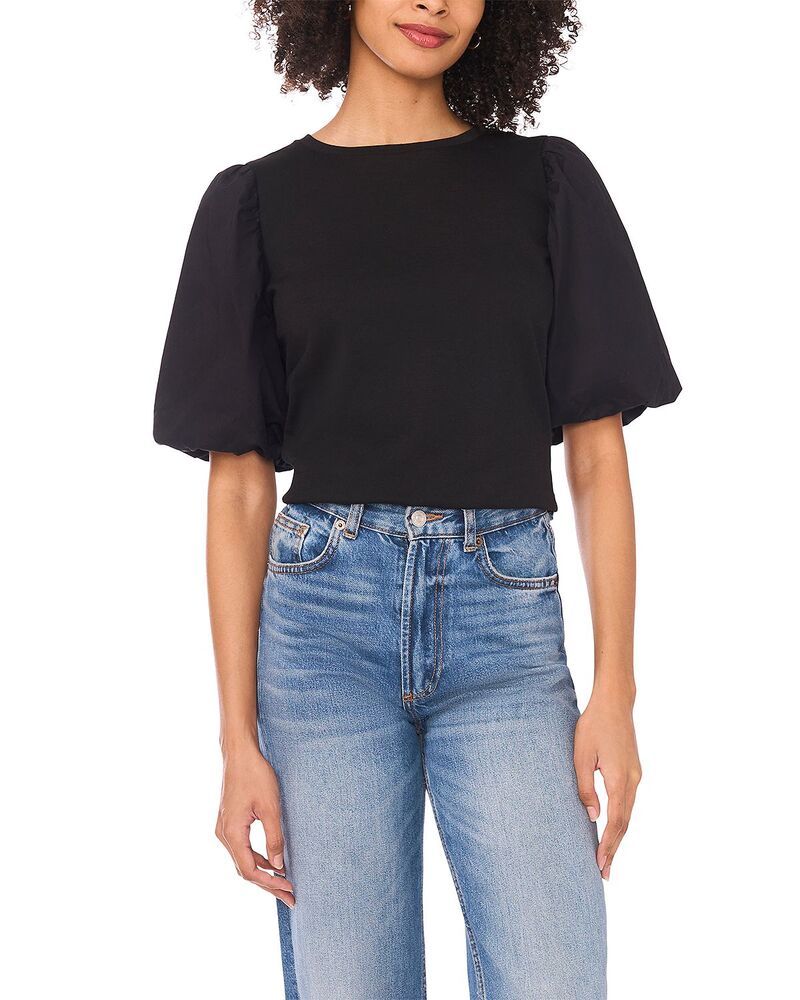 ヴィンスカムート レディース トップス シャツ クルーネック ニット VINCE CAMUTO Crewneck Puff Sleeve Knitop Rich Black ブラック