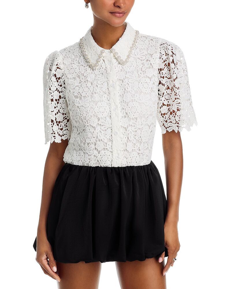 アクア レディース トップス シャツ レース AQUA Embellished Collar Lace Top Exclusive White ホワイト