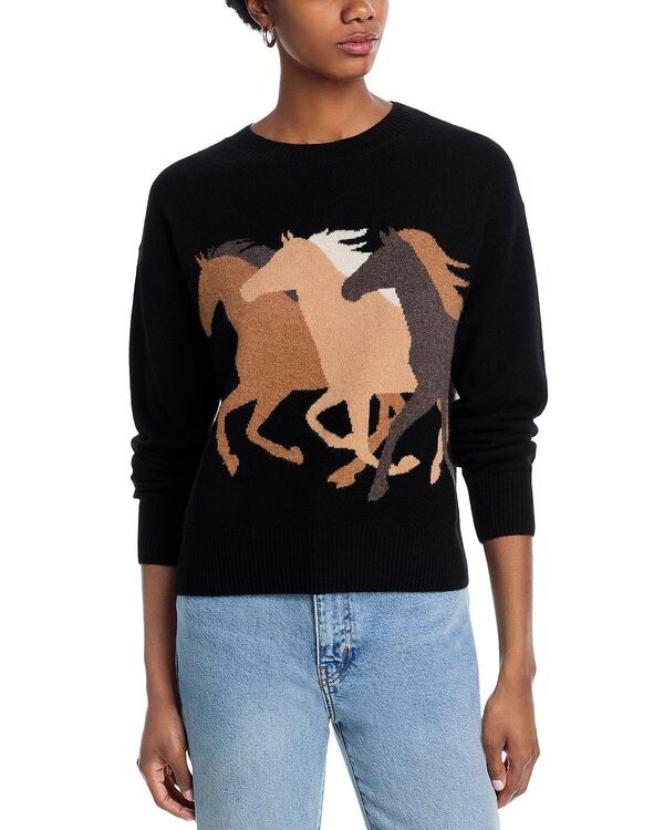 アクア レディース アウター ニット・セーター AQUA 100 Cashmere Horse Intarsia Sweater Exclusive Black ブラック