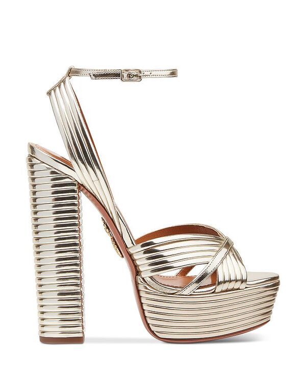 アクアズーラ レディース シューズ サンダル プラットフォーム Aquazzura Womens Sundance Plateau 140 Platform Sandals Light Gold ゴー