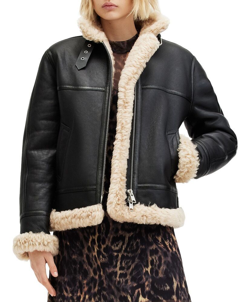 オールセインツ レディース アウター ジャケット・ブルゾン ALLSAINTS Lorel Shearling Flying Jacket BlackCream クリーム 100,400円