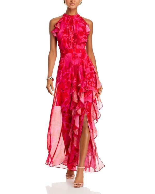アクア レディース トップス ワンピース フリル ノースリーブ マキシ AQUA Sleeveless Ruffled Maxi Dress Exclusive FushiaPoppy