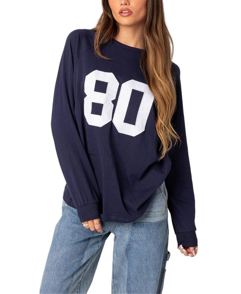 アディクテッド レディース トップス Tシャツ Edikted 80 Oversized Tee Navy ネイビー