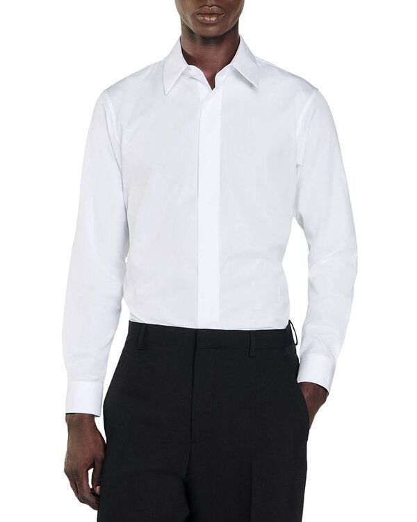 サンドロ メンズ トップス シャツ Sandro Chemise Long Sleeve Button Front Shirt White ホワイト