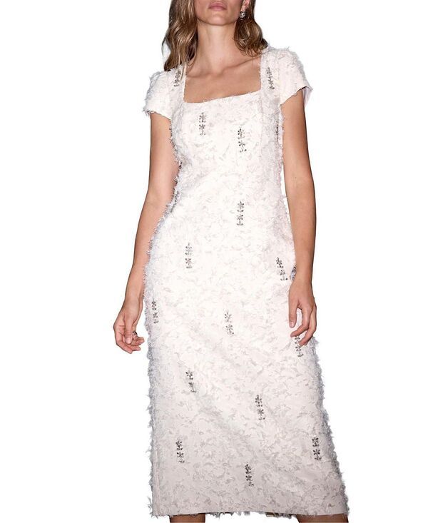 ミルトンベルベット レディース トップス ワンピース ミディ Mint Velvet Womens Embellished Jacquard Midi Dress Ivory アイボリー