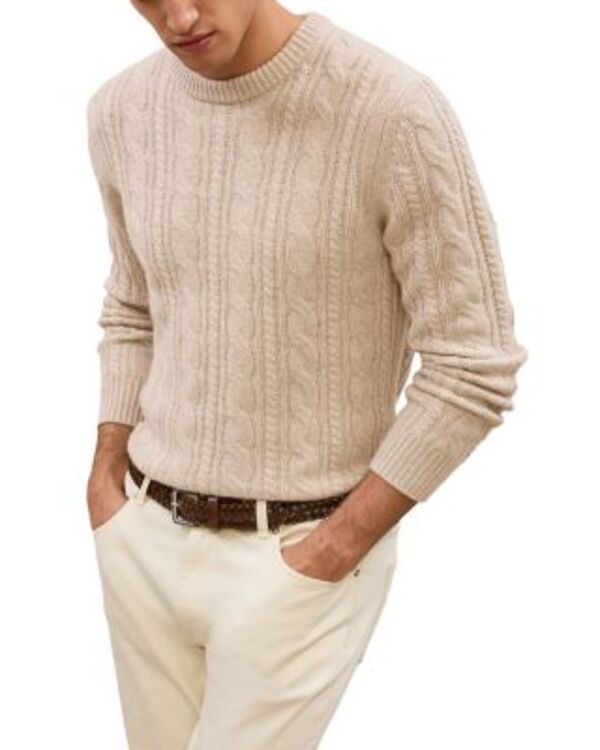 レイス メンズ アウター ニット・セーター クルーネック REISSaunders Long Sleeved Crewneck Cable Cashmere Blend Sweater Oatmeal