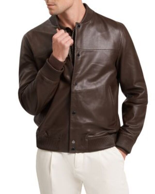 テッドベーカー メンズ アウター ジャケット・ブルゾン レザー Ted Baker Leeams Leather Classic Bomber Jacket Dark Brown ブラウン