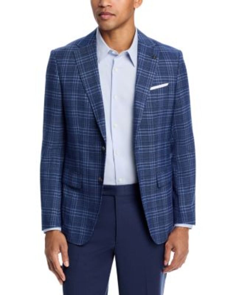 ボス メンズ アウター コート スリムフィット BOSS Hutson Plaid Slim Fit Sport Coat Dark Blue ブルー