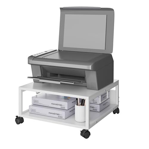 IBUYKE プリンター台 2段 オフィスワゴン 卓上収納 収納 デスク下 総耐荷重50kg キャスター付き 幅50cm 奥行50cm 高さ24cm ホワイト JPTLJ008Wｍａ