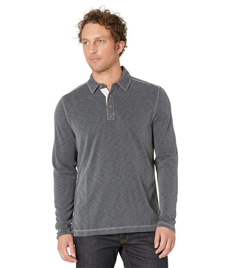 ジョンストンアンドマーフィー メンズ トップス シャツ ヴィンテージ ポロシャツ Johnston Murphy Vintage Slub Long Sleeve Polo Charcoal チャコー