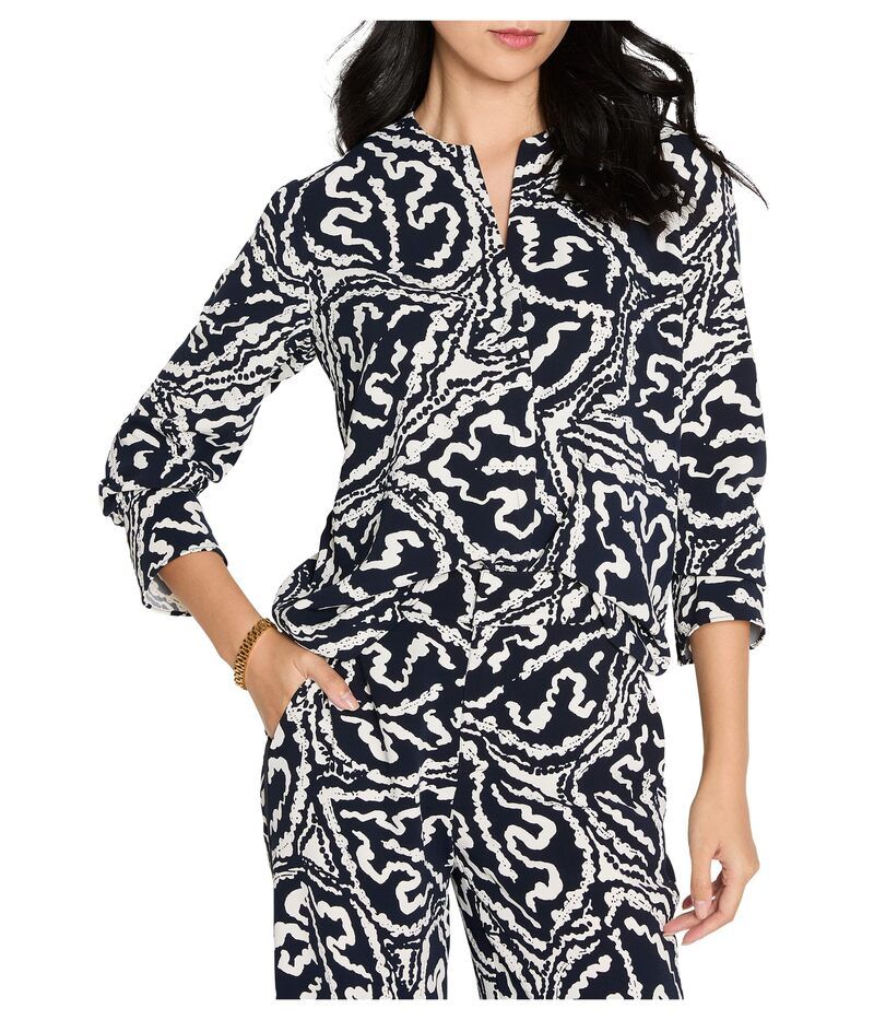 ニックプラスゾーイ レディース トップス シャツ クレープチ NICZOE Petite Indigo Leaf Double Crepe Top Indigo Multi インディゴ