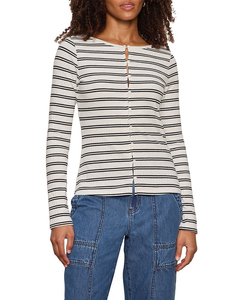 サンクチュアリー レディース トップス シャツ リブ Sanctuary Ribbed Button Frontop Chalk Black チョーク