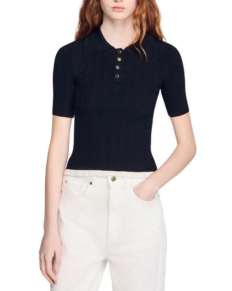 サンドロ レディース トップス シャツ ニット Sandro Knit Polo Black ブラック