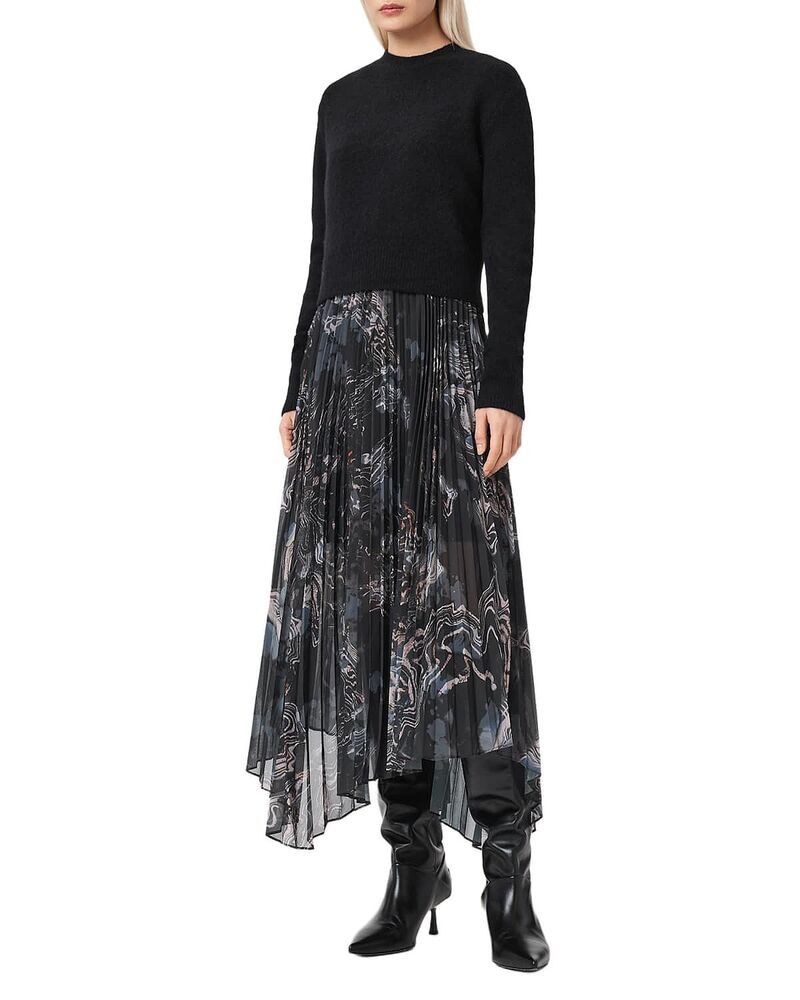 オールセインツ レディース トップス ワンピース ALLSAINTS 2in1 Donatella Dress Ripple Gold Black ブラック