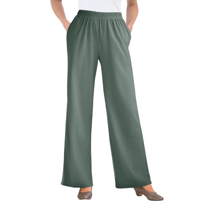 ウーマン ウィズイン レディース ボトムス カジュアルパンツ プラスサイズ ニット Woman Within Plusize 7Day Knit WideLeg PullOn Pants Pine