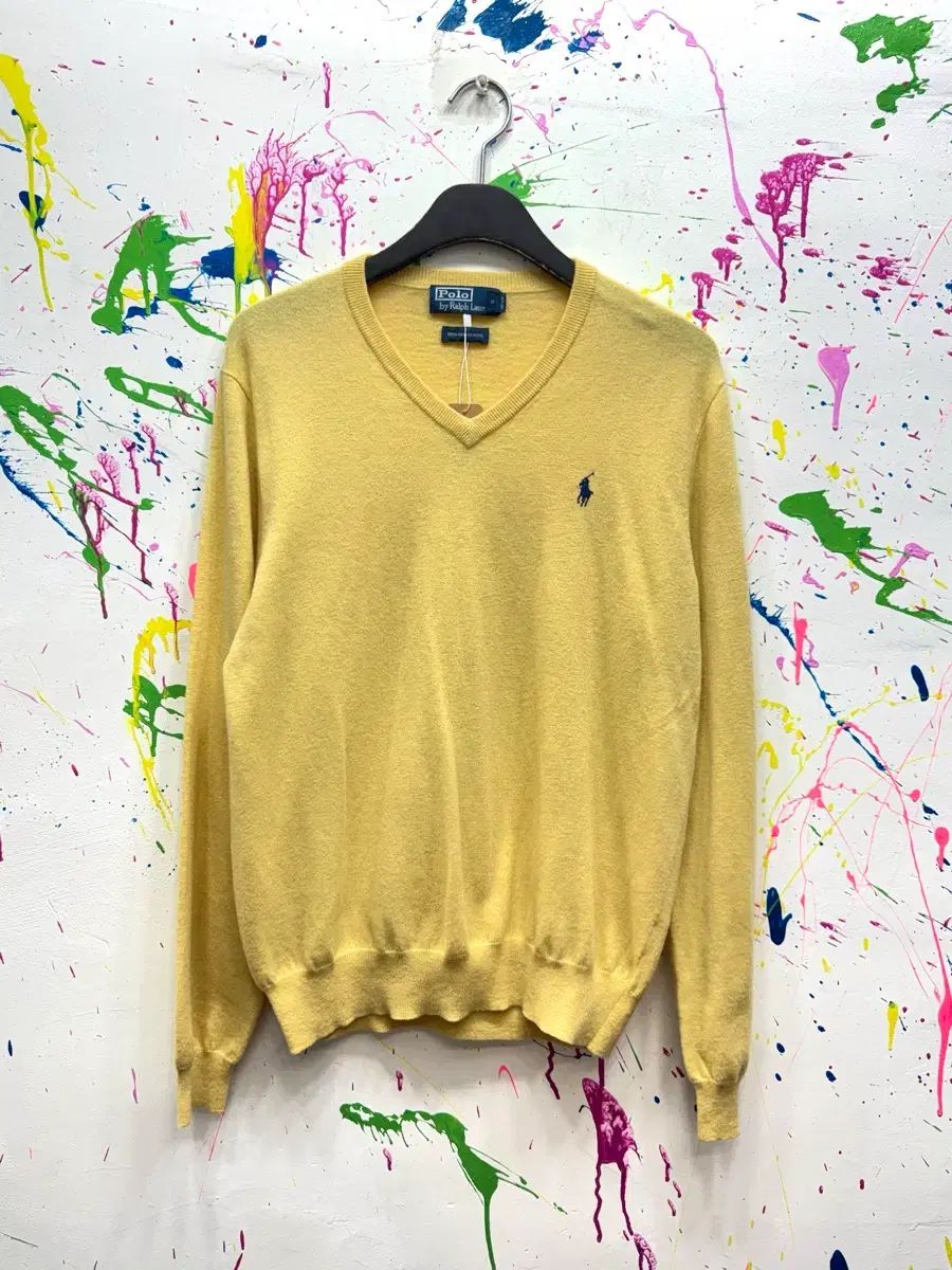 ポロラルフローレン Vネック メリノ ウールニット イエロー XL