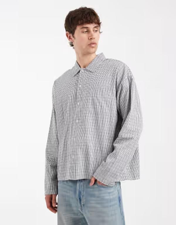 ジャック アンド ジョーンズ メンズ トップス シャツ Jack Jones oversized boxy shirt with gray plaid Odyssey gray グレー