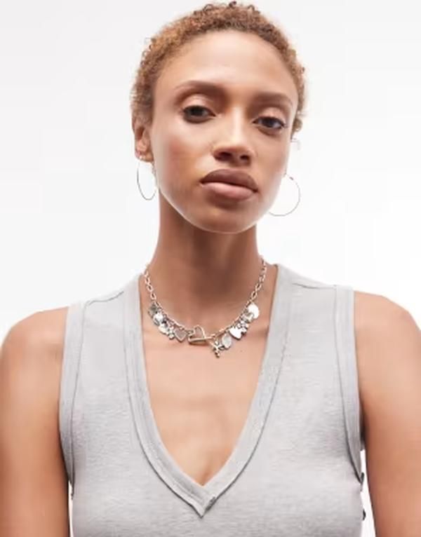 コルージョン レディース トップス ベスト Vネック リブ COLLUSION low v neck exposed seam ribbed tank top Gray Heather グレー