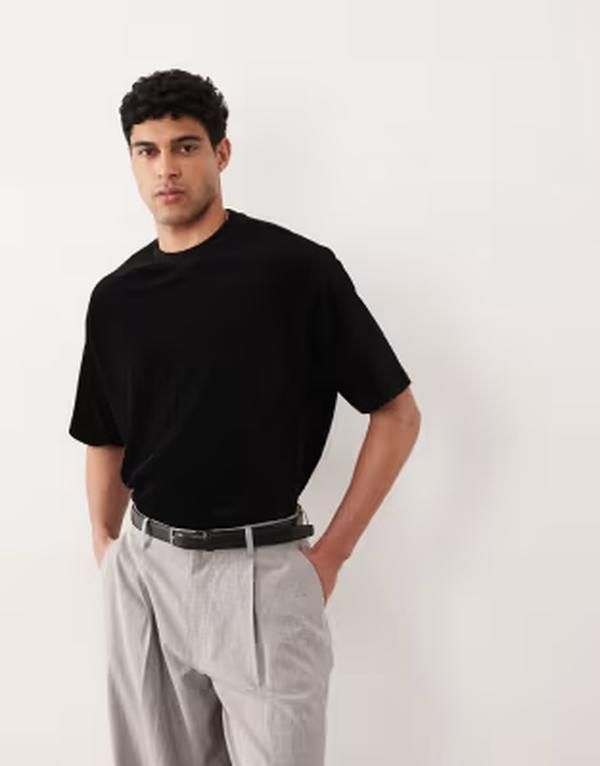 エイソス メンズ トップス Tシャツ ASOS DESIGN heavyweight boxy oversized Tshirtextured fabric Black ブラック