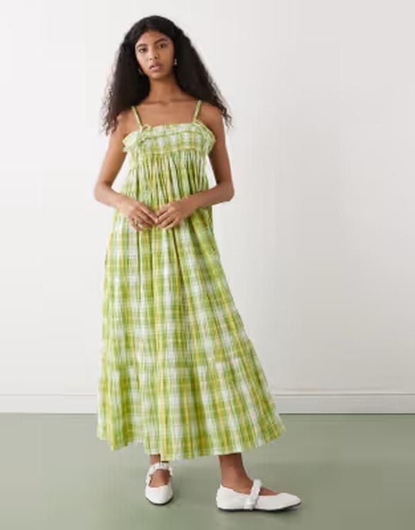 リクレイム ヴィンテージ レディース トップス ワンピース フリル マキシ Reclaimed Vintage maxi cami smock dress with ruffles and bow s 18,801円