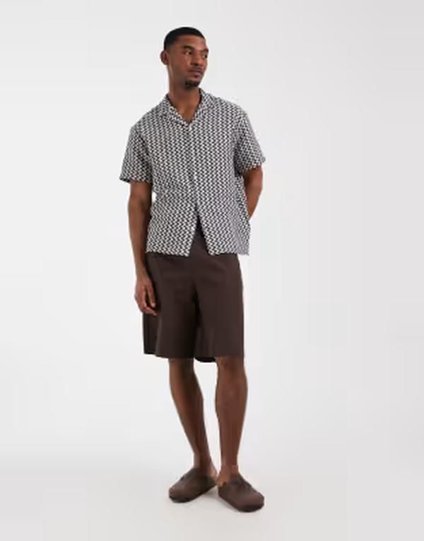 ジャック アンド ジョーンズ メンズ トップス シャツ プリント Jack Jones textured print shirt Sky captain ネイビー