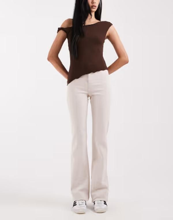 ノイジーメイトール レディース ボトムス デニムパンツ ジーンズ Noisy May Tall Sallie high rise flare jeans in ecru Pumice stone スト