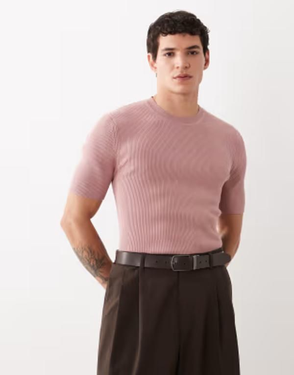 エイソス メンズ トップス Tシャツ クルーネック コットン ニット ASOS DESIGN muscle fit knit essential cotton blend crew neck Tshi 10,904円